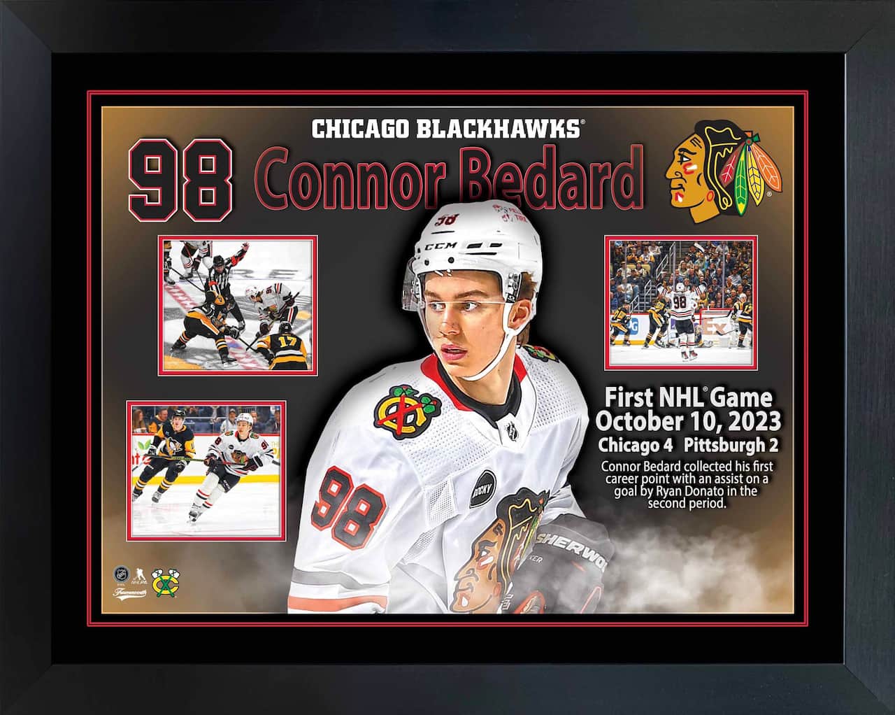 Connor Bedard Framed First Game Collage Blackhawks 35.5" x 27.5"